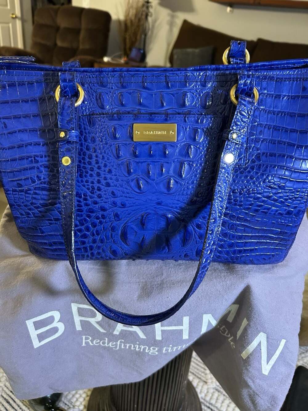 Brahmin Melbourne Medium Asher Tote Handbag Royal Blue